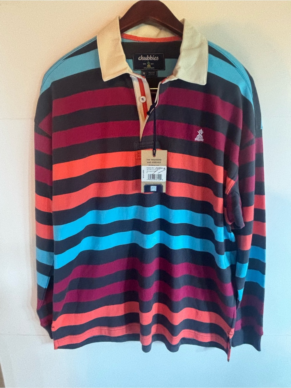 Chubbies The Legacy Shirt Men's M Blue/Black Striped Long Sleeve Polo NWT